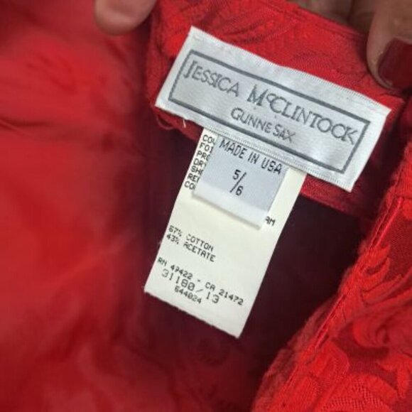 Vintage Jessica McClintock Gunne Sak Damask Brocade Little Red Dress - Picture 7 of 8